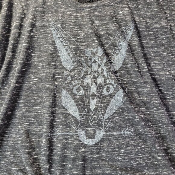 Hollister Womens Graphic Split Back Top XS/S Black‎ Gray Boho Lace Detail Casual - Picture 3 of 11